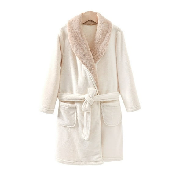 LYMAYTER Flannel Robe Pajamas for Kids Girls Boys Toddler Solid color Loungewear Bathrobe Youth Fall Winter Warm Robe 5-15 Years