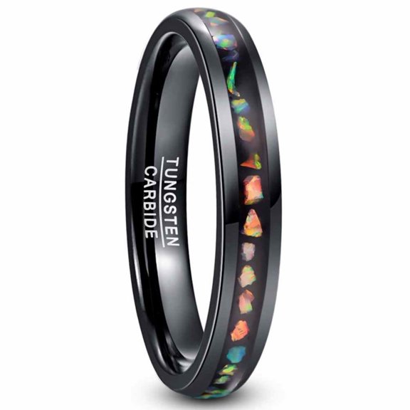 4mm Wide Dome Black Opal Inlaid Ladies Tungsten Steel Ring