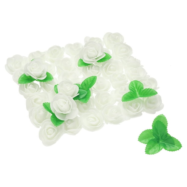 Uxcell 250 piezas cabezas de rosa de espuma de 1.4 pulgadas con 10 piezas de hojas de 5 cm para accesorios de manualidades, blanco