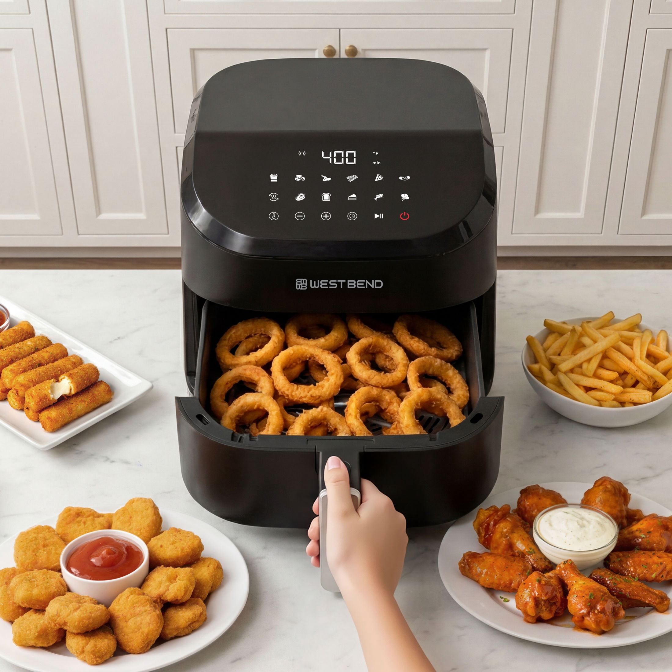 West Bend® Cooking 4.5 Quart Digital Air Fryer with One-Touch Presets, in Black/Silver (AFWB45DBK13)