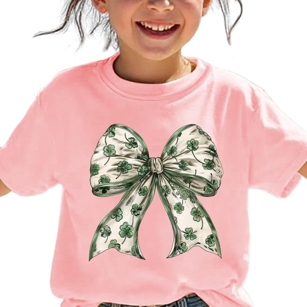 Camiseta de manga corta crop top estilo niños día de San Patricio imprimir cuello redondo casual para niños niñas niños camiseta de manga corta