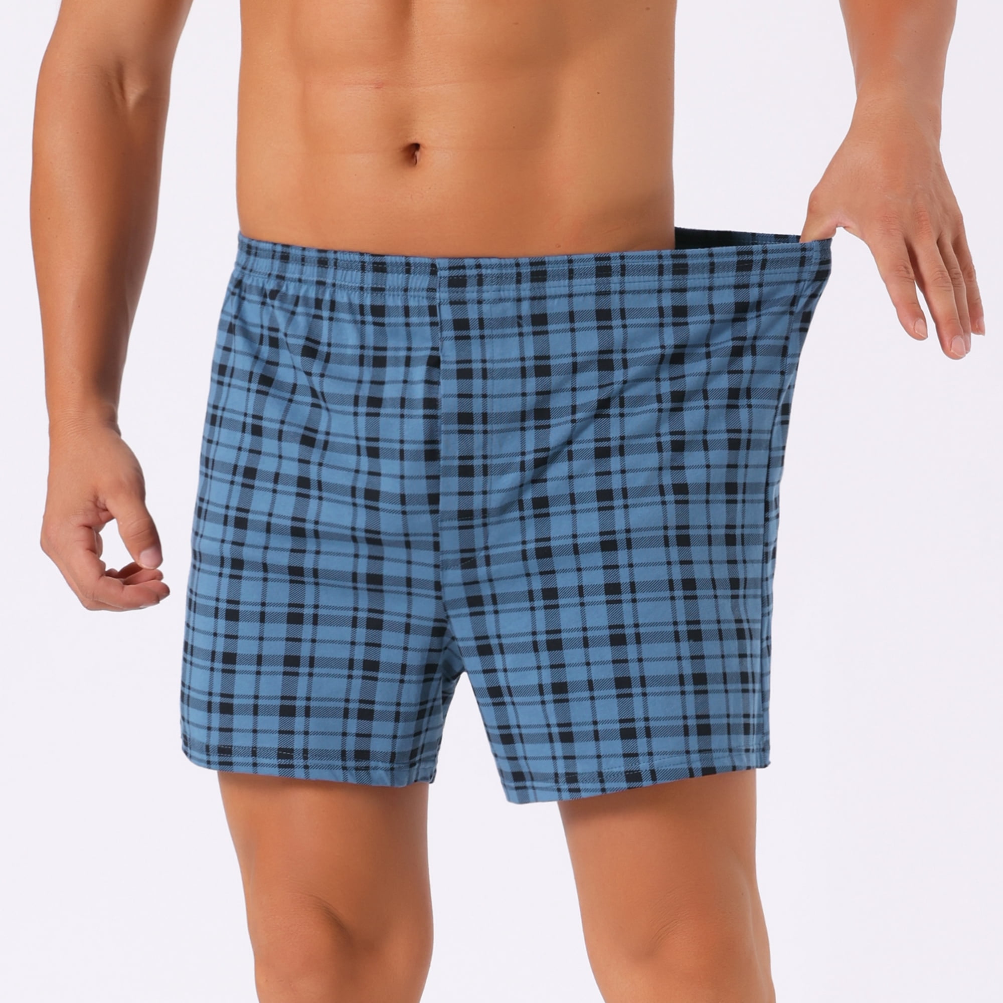 DARING DIVA Men's Classic Elastic Waistband Plaid Pattern Boxer Shorts 36 Navy