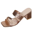 thumbnail image 4 of Rokment Ladies Metallic Chunky Block High Heels Slip on Open Back Dressy Sandals Business Office Leather Squaret Toe Slides Dress Pumps for Woman, 4 of 6