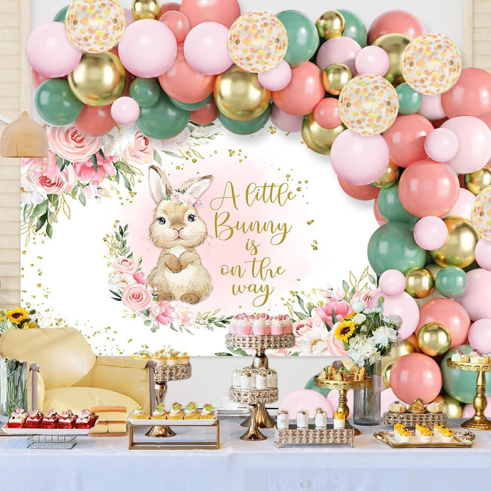 Easter Balloon Arch Kit For Baby Shower With Bunny Banner Pink Party Decorations Baby Girl Shower Supplies
