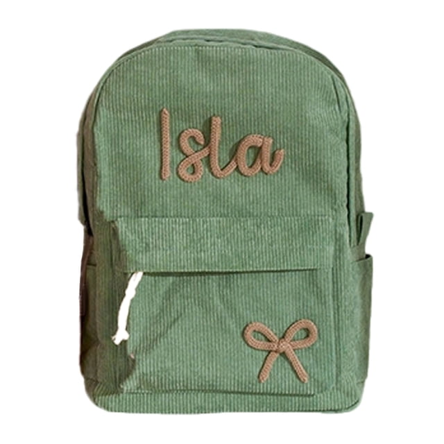Hearth & Gear Corduroy Backpack With Your Child's Name Custom Rope Embroidered Shoulder Custom Back To School For Boys And Girls Track Bags Small Weekend Bag Basketball Drawstring Bags Sleep over Bag