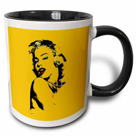 3dRose Sexy image of Marilyn Monroe. Yellow. Popular print. Best seller. - Two Tone Black Mug,