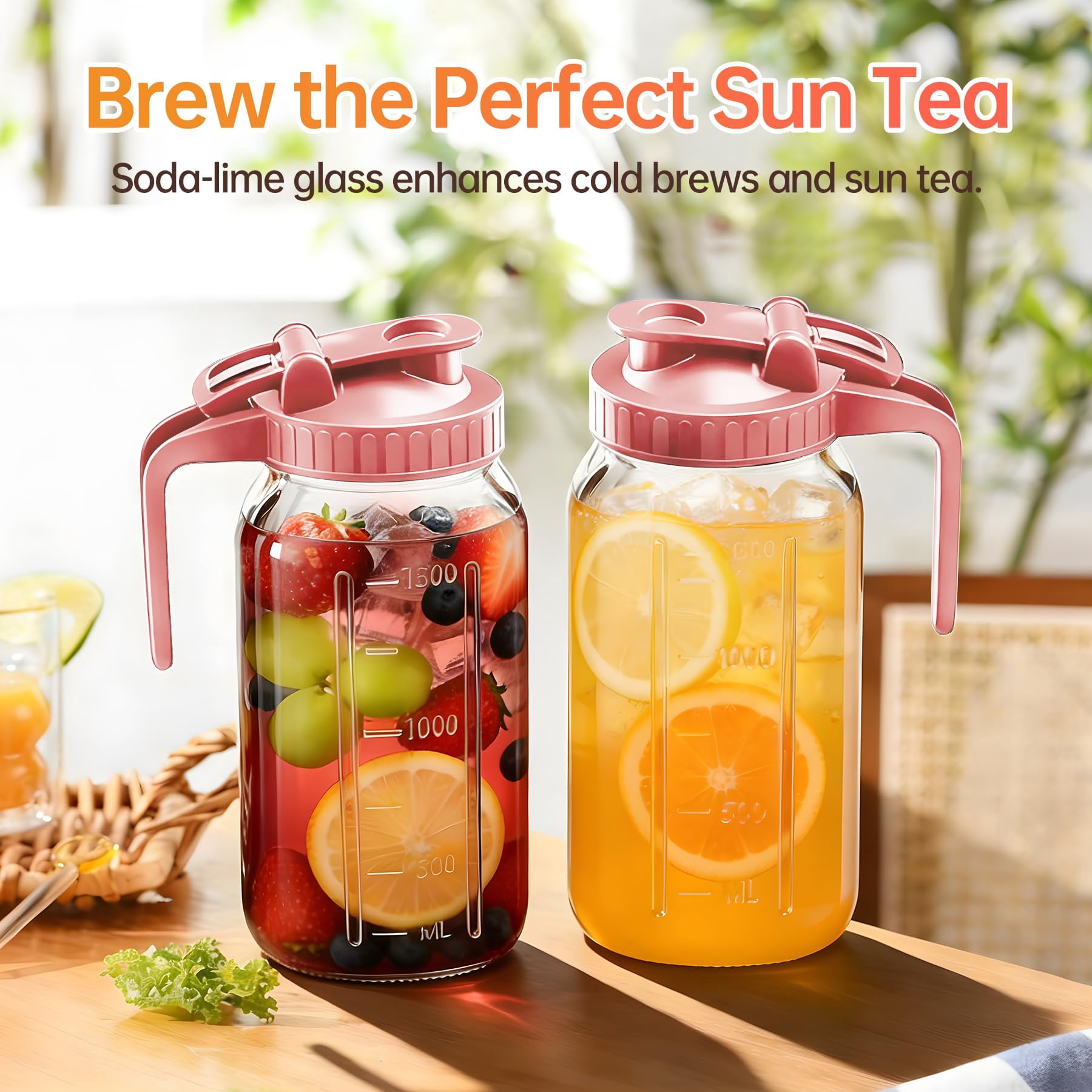 64oz Glass Pitcher With Lid & Spout - 2 Quart Mason Jars  Airtight Leakproof Breastmilk For Cold Brew Coffee Sun Tea Water Juice Wide Mouth Fridge Safe