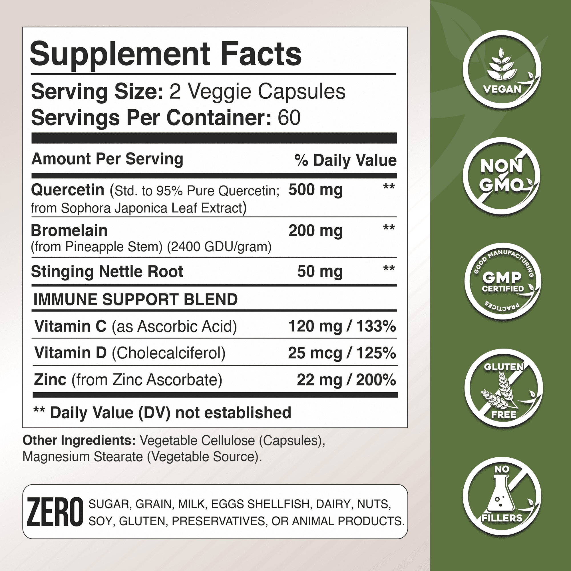 Gade Nutrition Quercetin with Bromelain, Vitamin D, Vitamin C, and Zinc - & Stinging Nettle - Quercetin 500 mg (Non-GMO, Gluten-Free, Vegan) - 6 months supply