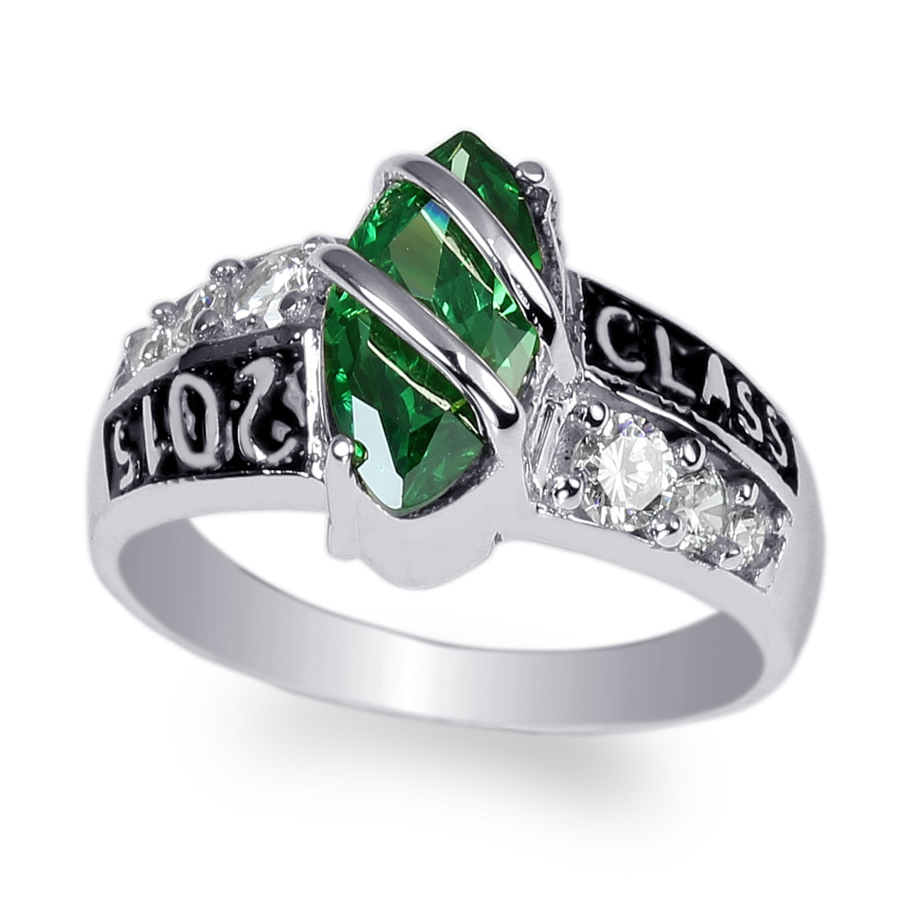 White Gold Plated Marquise Emerald CZ Beautiful Band Ring Size 4-10