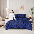 thumbnail image 4 of Homewish Boho Damask Skull Twin Bedding for Kids, Royal Blue Gothic Halloween Bedding Comforter Set, Black Reversible, 7pcs, 4 of 7