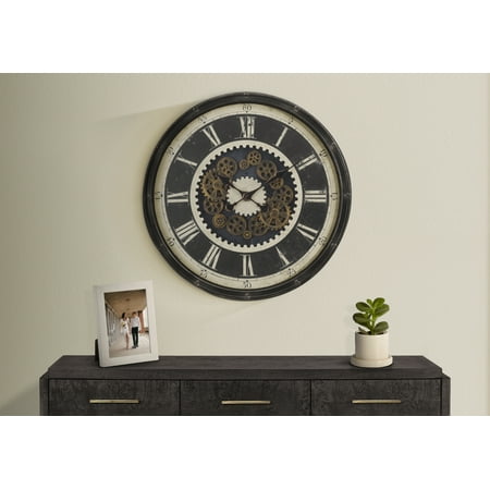 LiviNest Large Wall Clock for Living Room: 30 Round Gear Mechanism - Bold Statement Piece for Home Office & Workshop - Industrial Transitional Brown Decor