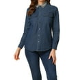thumbnail image 1 of Camisa de mezclilla corta de manga larga con botones de leopardo para mujer Allegra K con bolsillos azul XL, 1 of 6
