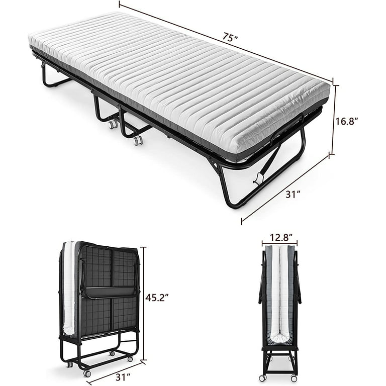 Iron Rollaway Folding Bed with 5 Inch Memory Foam Mattress