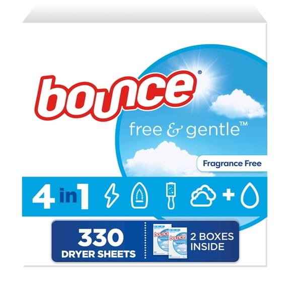Bounce Dryer Sheets, Free & Gentle, Unscented, 330 Count