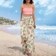 thumbnail image 2 of LWavelet Women's Drawstring Waist Watercolor Floral Print Wide Leg Pants with Split Detail for Casual & Boho Outfits Light Green M, 2 of 8