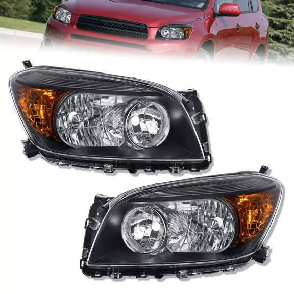 MOSTPLUS 2PCS Black Front Headlights Assembly for 2006-2008 Toyota RAV4 4-Door Sport