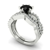 Clara Pucci 18K White Gold Round Cut 1Ct Natural Onyx Engagement Ring Matching Band - Luxury Box Included