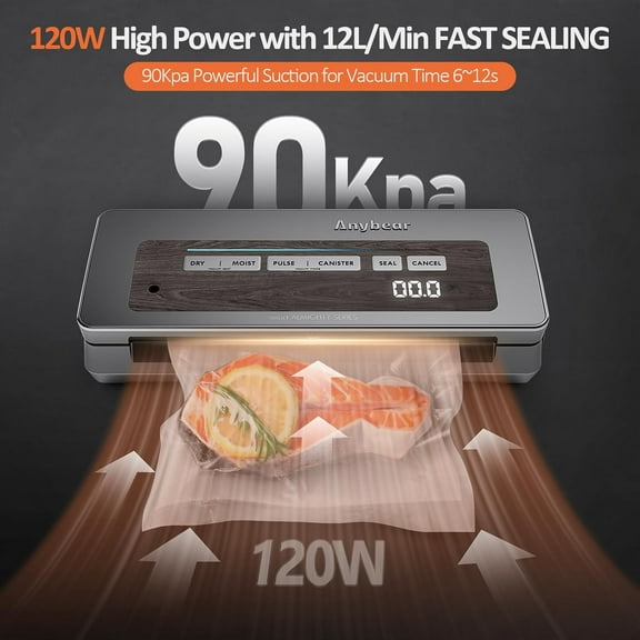 Vacuum Sealer 90kPa 120W Wide Seal Food Storage with Digital Display and Built-in Cutter