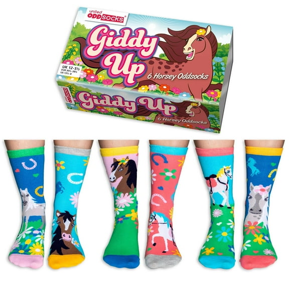 United Oddsocks Giddy Up 6 Oddly Coordinated Multicoloured Kids Socks US 13.5 - 8