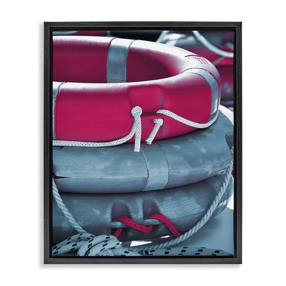 Stupell Industries Traditional Nautical Life Buoys Black Floating Frame Canvas Art, 25 x 31, by Lil' Rue
