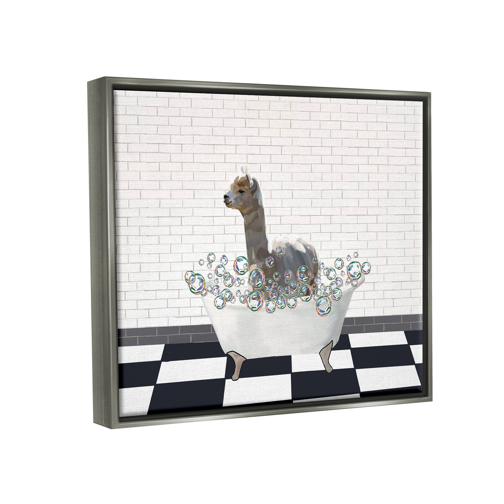 Stupell Industries Llama Bathroom Tub Animals & Insects Painting Gray Floater Framed Art Print Wall Art, 21 x 17