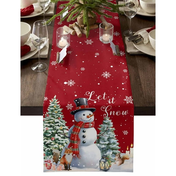 Red Snowman Christmas Dresser Scarf Farmhouse, Dining Table Decorations for Wedding/Parties, Xmas Tree Snowflake Gifts Table Runner 36 Inches Long for Kitchen Dining, 13 x 36 In