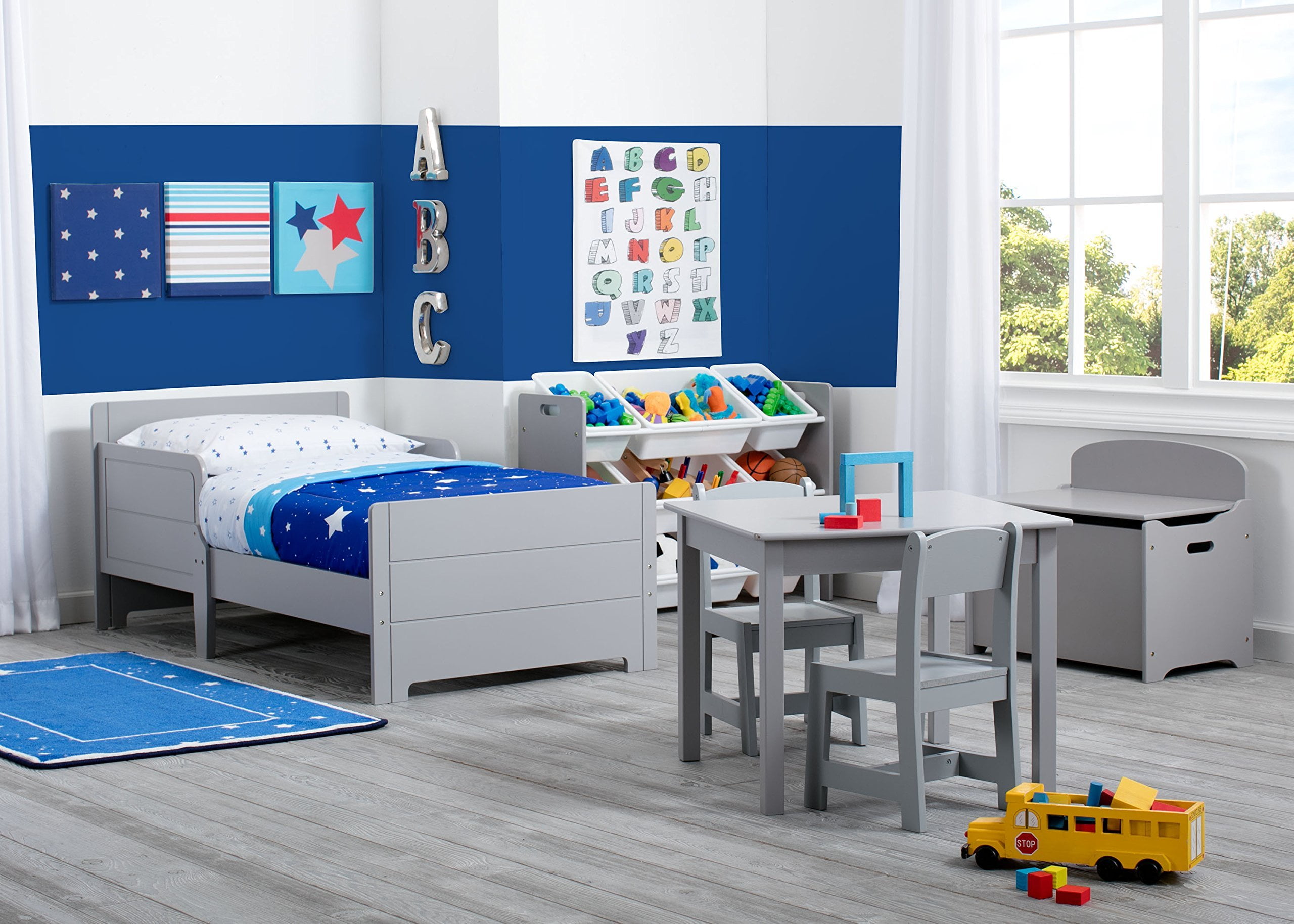 Delta Children MySize Deluxe Toy Box Kid's Room Organizer Storage, Gray