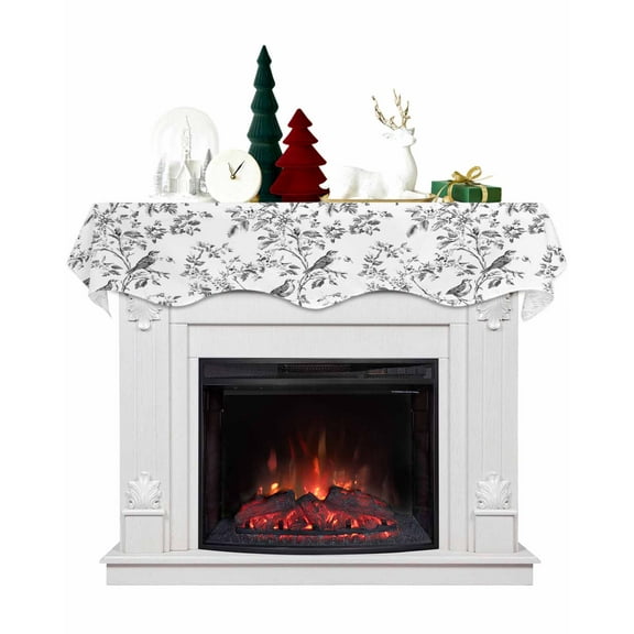 Black Botanical Fireplace Mantel Scarf Table Runner, Watercolor Birds Summer Spring Winter Garland Mantel Top Tablerunners Dresser Scarves Cover Decorations for Windows Party Living Room 60''x17''