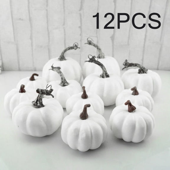 12 Pcs Assorted Sizes Artificial White Pumpkins Fall Decor Faux Foam Pumpkins for Halloween Thanksgiving Harvest Home Table Decor