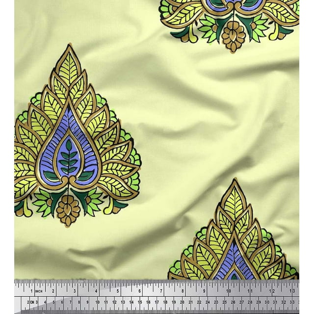Soimoi Tissu Crêpe Polyester Feuilles & Floral Imprimé au Mètre 42 Pouces de Large
