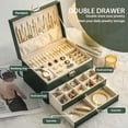 thumbnail image 5 of Jewelry Box for Women Girl Wife - Large PU Leather Jewelry Organizer Storage Case with 3 Layers Display for Earrings Bracelets Rings Watches (Green), 5 of 8