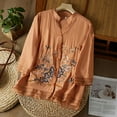 thumbnail image 2 of Dyfzdhu Linen Shirts for Women Cotton Embroidered Shirt Tops Boho 3/4 Sleeeve Tunic Top Elegant Blouse Spring Summer Casual Blouses Orange, 2 of 7