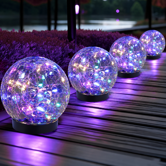 MEHOOM 4 Pack 5'' Solar Globe Lights Outdoor Waterproof, 30LED Solar Cracked Garden Lights Outdoor for Patio, Yard, Lawn, and Landscape Decorations