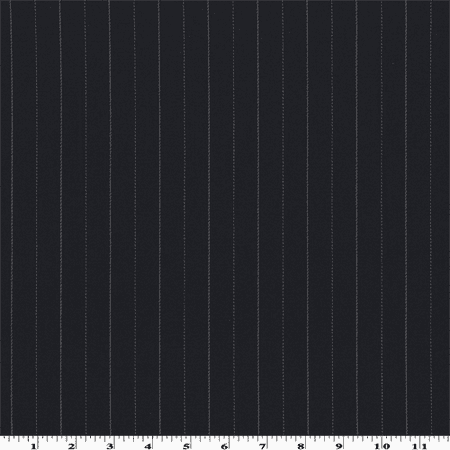 - Ink/Grey Wool Pinstripe Gabardine, Fabric By the Yard