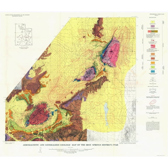 Historic Mine Map - Utah Iron Springs District - USGS 1944 - Vintage Wall Art