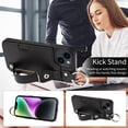 thumbnail image 5 of ShellTech for Ring Holder iPhone 15 Case , Shockproof Leather Hand Strap Kickstand Card Slot Case TPU Back Cover for iPhone 15,Black, 5 of 9