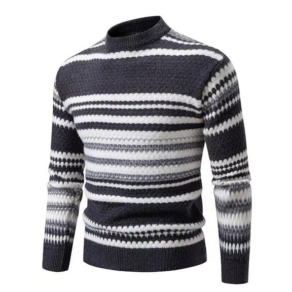 TFEOQRY Men's Crew Neck Striped Sweater Color Block Textured Long Sleeve Casual Pullover Fall Winter Warm Top Gray