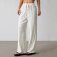 thumbnail image 5 of Miluxas Women's Striped Drawstring Wide Leg Pants Elastic High Waist Loose Casual Trousers with Pockets Soft Breathable Daily Outings Pants White, 5 of 8