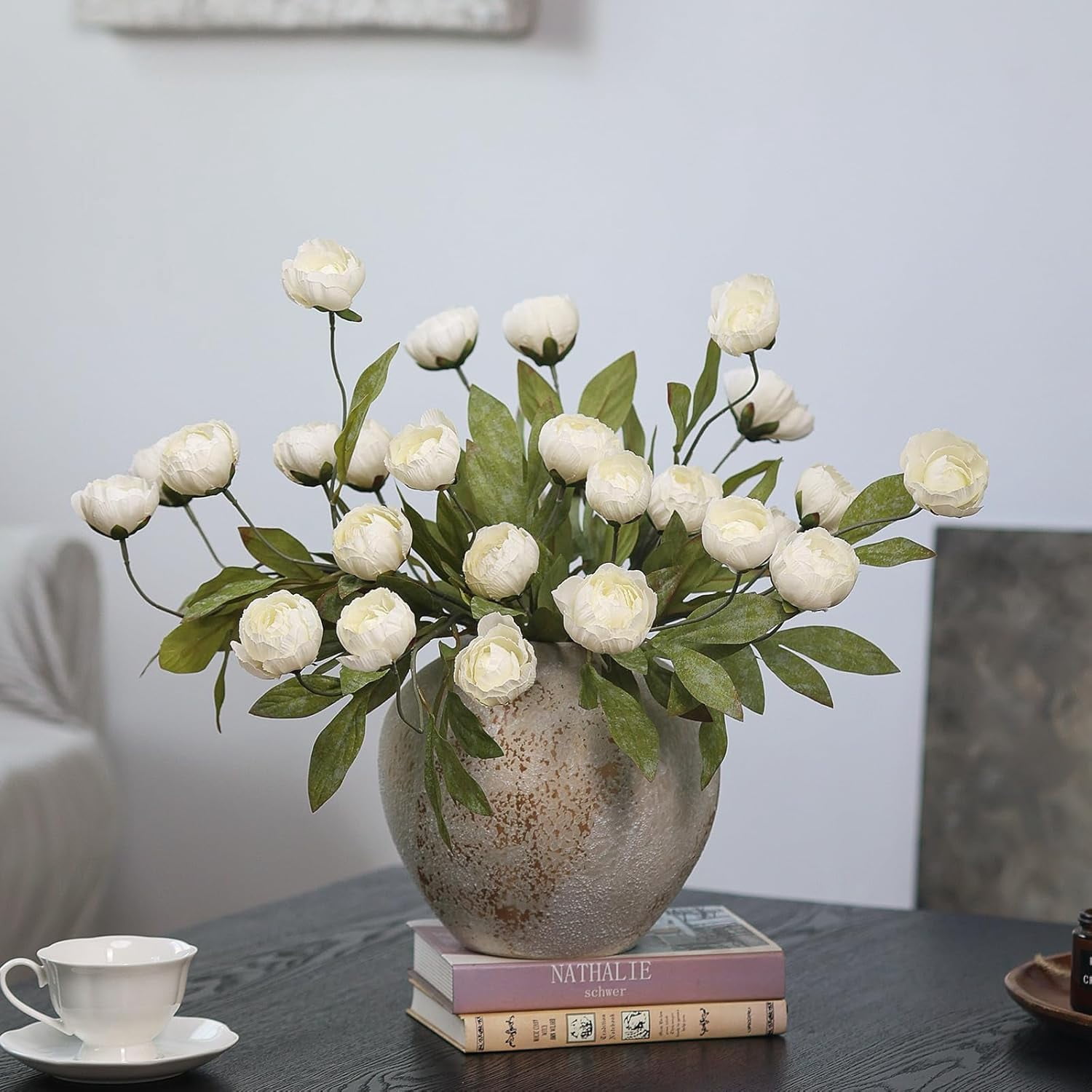 6 Pcs Faux Silk Peony Artificial Flowers for Vase -27", Bulk Fake Peonies Branches with Stems for DIY Bouquet Centerpieces Wedding Fillers Arrangements Shower Decorations (Cream)