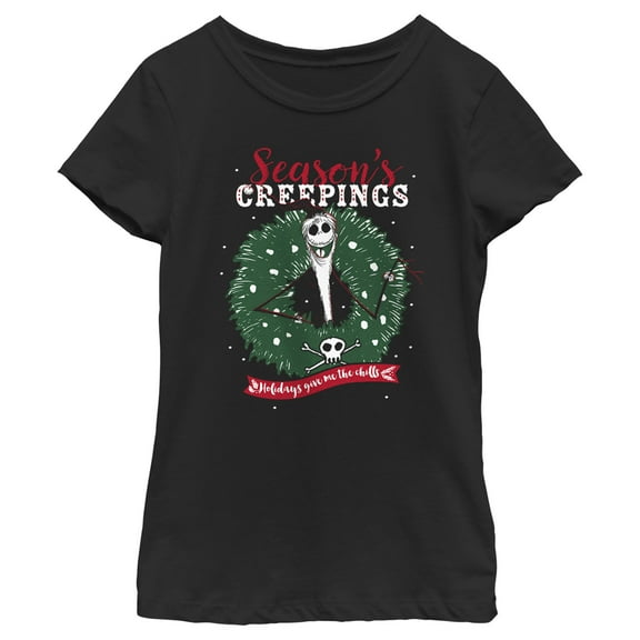 Girl's The Nightmare Before Christmas Jack Season's Creepings  Graphic Tee Black Medium