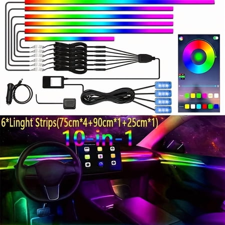 Acrylic Interior LED Lights with Wireless APP, RGB 10 with 1, 175-inch 593 LED Fiber Optic Ambient Lighting Kit, Sound Active Feature Automotive Neon, Car Mood Lighting, Vehicle, Dynamic Light Effect