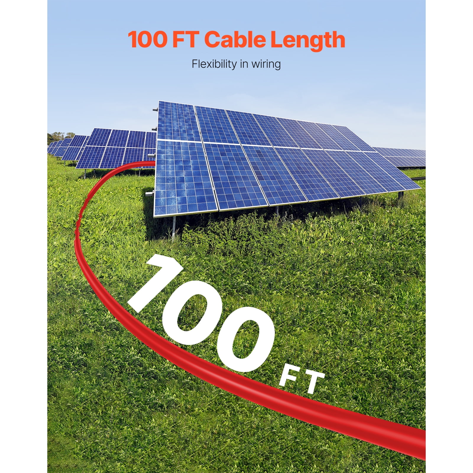 KFFKFF 100FT Solar Panel Extension Cord, 10AWG Solar Cord Extension, 6mm² IP67 Water-Resistant PV Wire for Domestic, Marine and Recreational Vehicle Solar Modules, Red