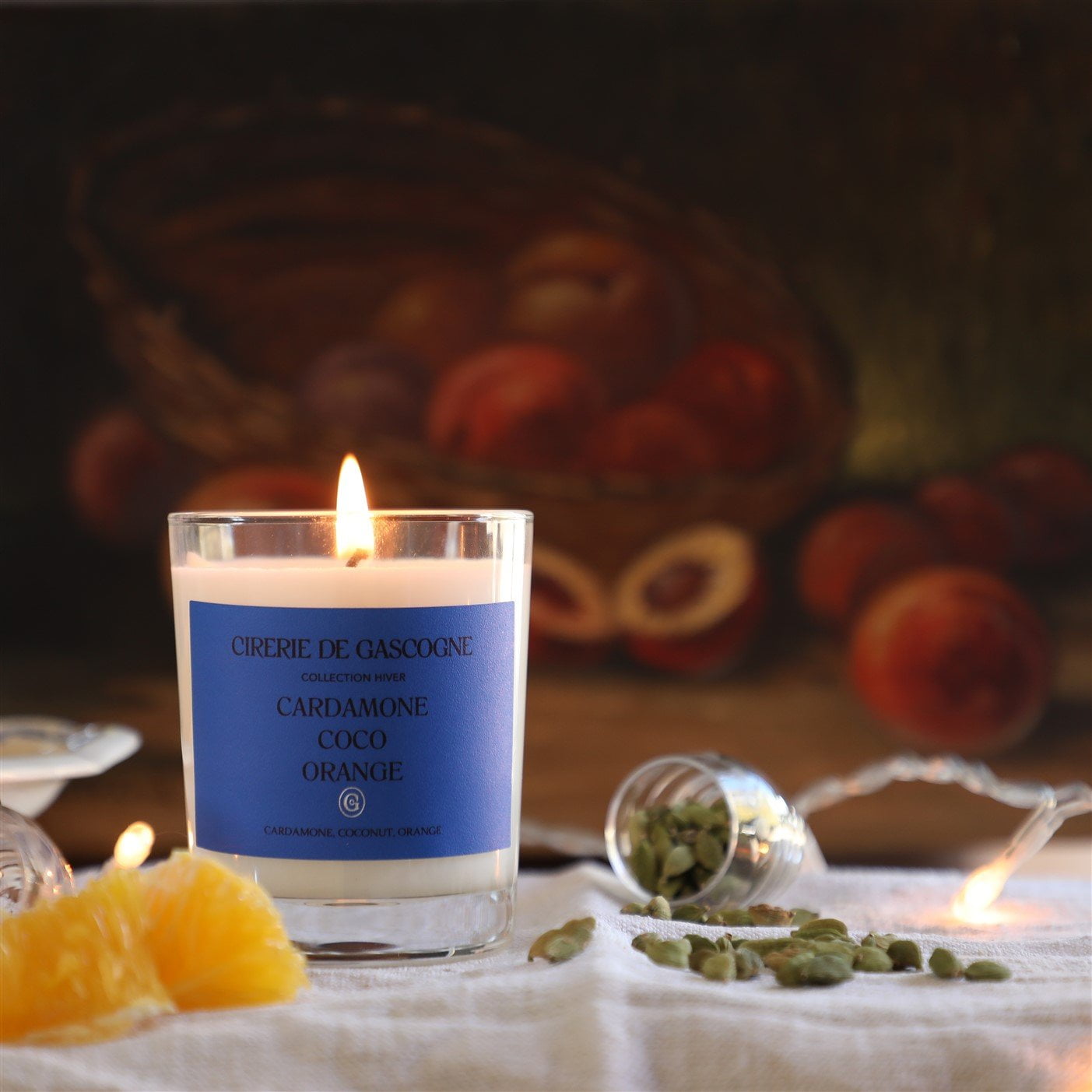 Cardamone, Coconut, Orange Blend Candle, Cirerie de Gascogne Scented Candle in Blue, Handmade Candle in Glass Jar Cardamone, Coco, Orange