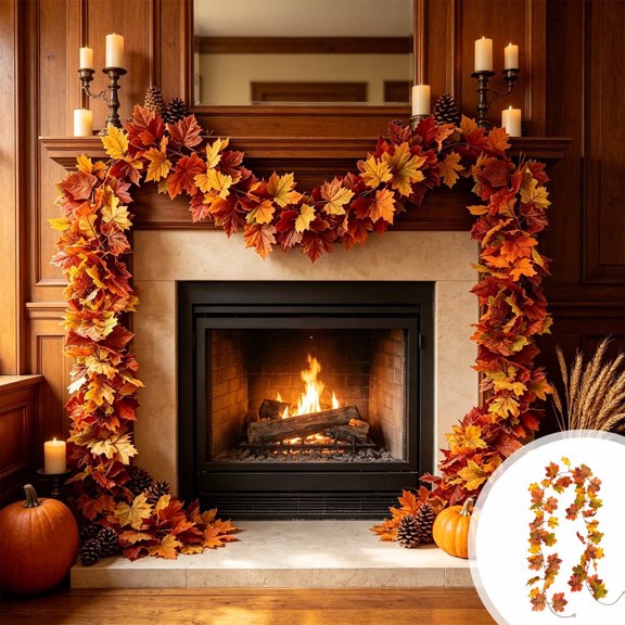 6.6 FT Artificial Maple Leaf Garland with Red Orange Yellow Leaves for Mantel Thanksgiving Fall Home Decor