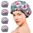 thumbnail image 7 of Shower Caps,Pioneer Flower Floral Print Pattern Waterproof Shower Cap for Women 4 Pieces,Double Reusable Hair Cover for Shower PEVA Elastic Stretch Hem, 7 of 7