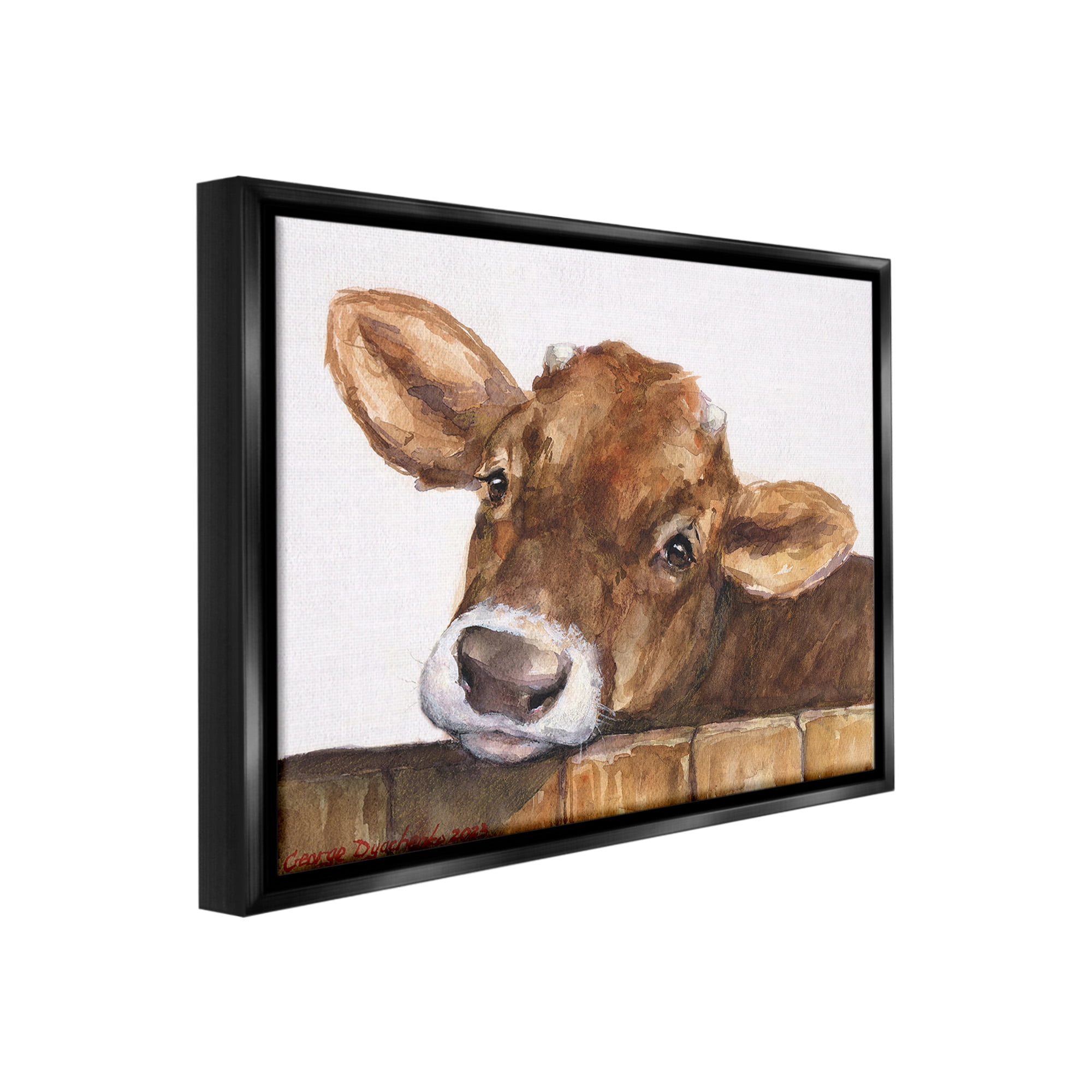 Stupell Industries Cattle Calf Gazing Animals & Insects Painting Black Floater Framed Canvas Art Print Wall Art, 31 x 25