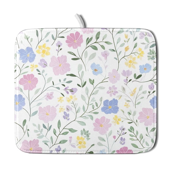 Pink and Blue Dish Drying Mat Kitchen Drying Mat Dry Mat Spring Decor for Kitchen and Dining,16x18in，Polyester Absorbent Dish Drying Pad，Elegant Style