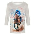 thumbnail image 3 of Women's New 3/4 Sleeve Round Neck Pullover Racing Festival Casual Printed Top T-shirt, 3 of 3