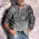 thumbnail image 1 of Camisa de solapa retro de moda de manga larga, informal, para exteriores, para hombre, con brújula, ruleta, patrón HD, diseño de diseñador 2024, nuevo, 1 of 6