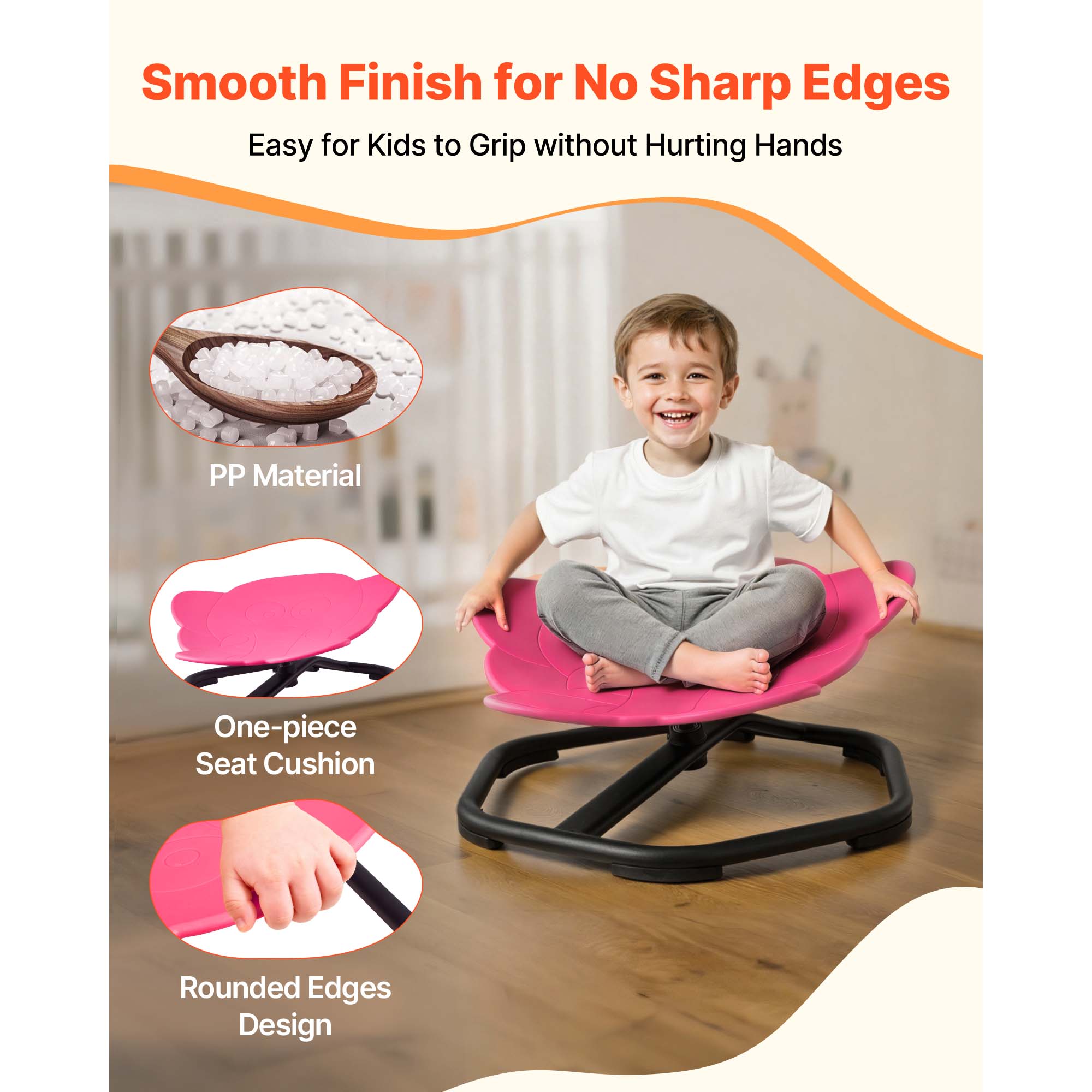 KFFKFF Kids Rotating Chair, 220 lbs Capacity, Elephant-Shaped Sensory Spinning Seat, Autism-Friendly Toy with Stable Metal Base, Toddler Spin Chair for Balance, Coordination, and Focus, Red